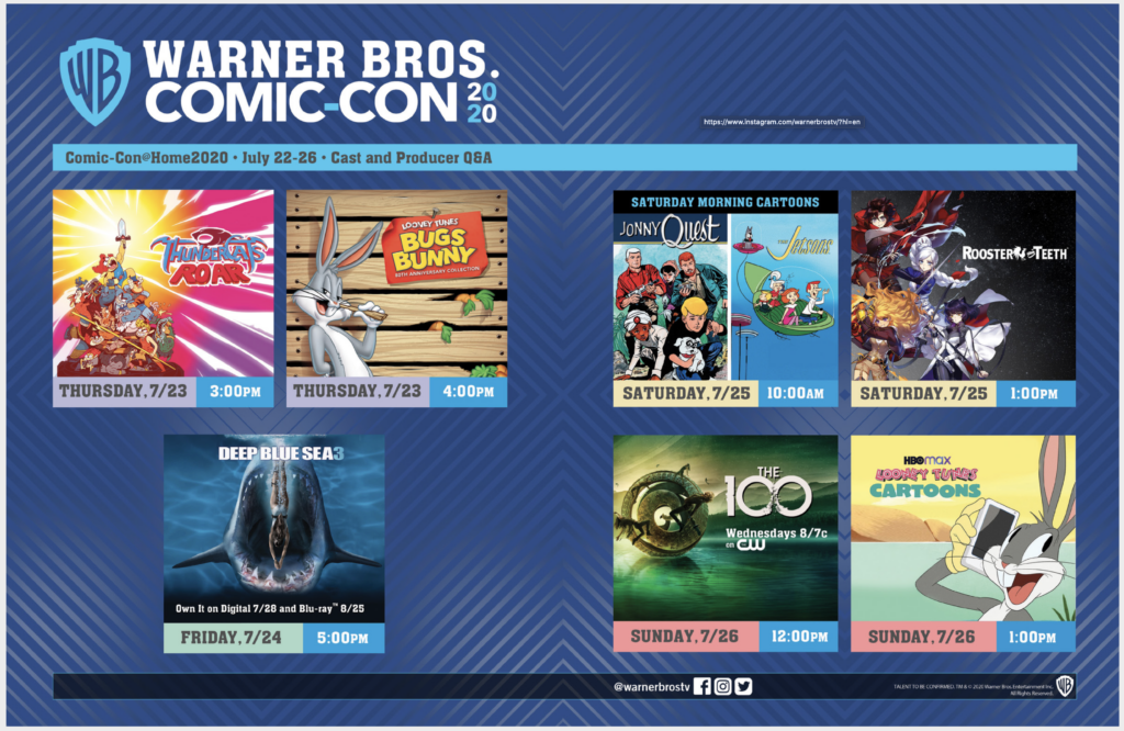 Warner Bros Comic-con at home schedule